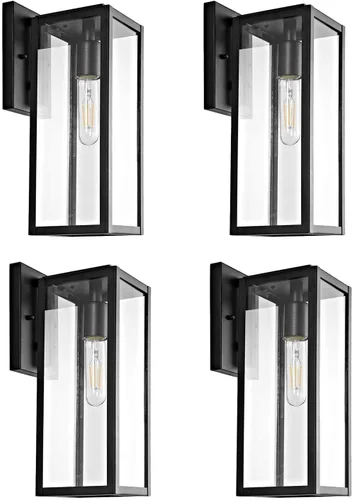 Miniatura 27 de Bestshared Aplique de pared para exteriores, paquete de 2 faroles de pared exteriores de 15 pulgadas con vidrio transparente, luces negras