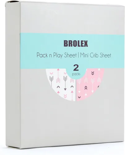 Miniatura 2 de Juego de sábanas elásticas ajustables para Pack n Play, BROLEX paquete de 2 sábanas portátiles para minicuna, funda de colchón de corralito Flecha