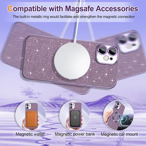 Miniatura 5 de Hython para iPhone 12 Funda con chispas brillantes, fundas transparentes magnéticas con protector de lente de cámara [Compatible con MagSafe]