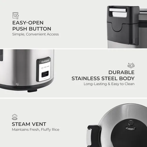 Miniatura 6 de CUCKOO Arrocera comercial y calentador, olla arrocera extra grande de 30 tazas sin cocer / 60 tazas cocidas, olla industrial profesional de granos