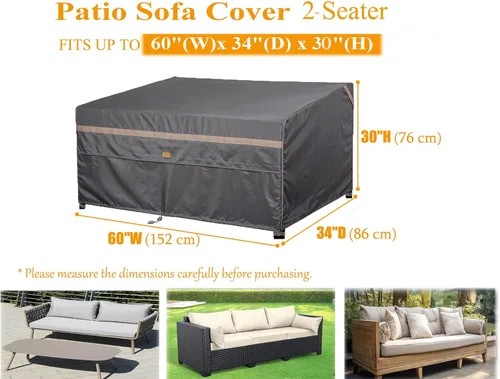 Miniatura 2 de Fundas impermeables para muebles de patio, resistentes a la decoloración, fundas para sofá biplaza de patio de 2 plazas, 60 pulgadas de ancho x 34