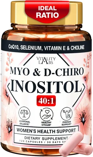 Suplemento de mio-inositol y D-chiro inositol para mujeres – Complejo de proporción 40:1 ideal para fertilidad, equilibrio hormonal, ciclo menstrual