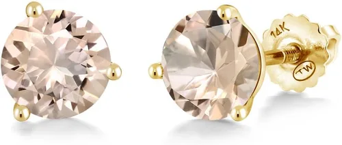 Miniatura 56 de Gem Stone King Aretes de Martini de oro amarillo de 14 quilates Aretes de tuerca de 3 puntas para mujeres y hombres Redondos de 0.236 pulgadas