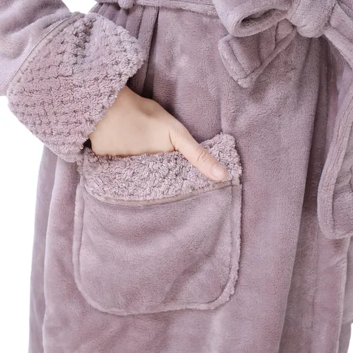 Miniatura 7 de Richie House RH1591 Bata de baño de vellón suave y afelpado para mujer
