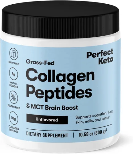 Perfect Keto - Polvo de proteína de péptidos de colágeno con aceite MCT, colágeno hidrolizado, suplemento de tipo I y III, sin gluten, alimentado