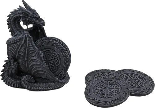 Ebros Gift Juego de posavasos de dragón guardián con alas góticas con nudos celtas, con 6 posavasos redondos de 6.25 pulgadas de alto, Calabozos y