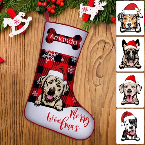 Miniatura 25 de Medias de Navidad de raza de perro personalizadas con texto de nombre, regalos de decoración de calcetines de Navidad personalizados para perros