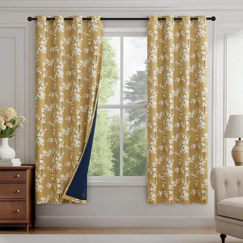 Miniatura 33 de FMFUNCTEX - Cortinas 100% blackout, 63 pulgadas de largo, estampado floral, aislamiento térmico, bolsillo para cortinero, 2 paneles, estilo granja