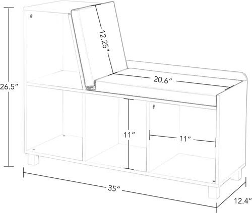 Miniatura 6 de RiverRidge Rincón de lectura para niños y banco de almacenamiento de cubos blancos con asiento acolchado cómodo y organizador de juguetes
