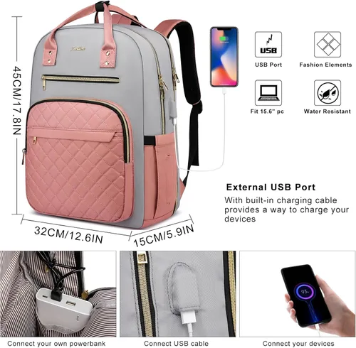 Miniatura 7 de YAMTION Mochila para Mujeres y Adolescentes, Mochila Escolar TSA Laptop Bookbag con USB para Estudiantes de Colegio y Universidad Negocios Oficina