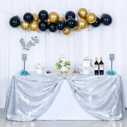 Mantel de lentejuelas plateadas, mantel rectangular de 50 x 102 pulgadas, mantel rectangular de lentejuelas y tela satinada para fiestas, bodas,