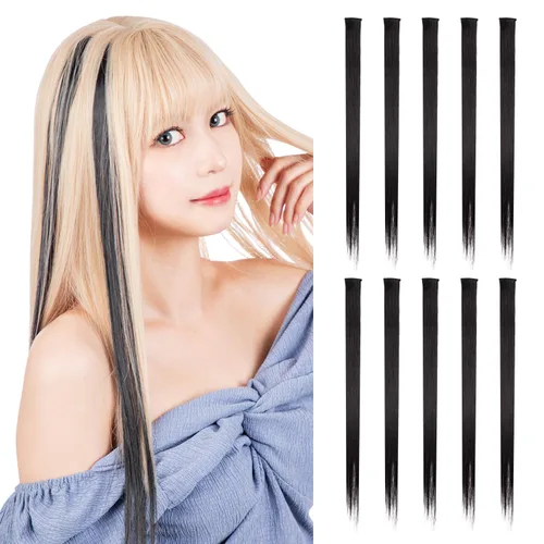 CLASSE - 10 extensiones de cabello de colores con clip, 22 pulgadas de colores, resistentes al calor, lacio, largo, para mujeres, niños y niñas,