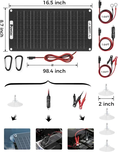 Miniatura 7 de POWOXI Cargador de Batería Solar de 15W: Mantenedor de Goteo de Batería de Coche Solar de 12V - con Controlador MPPT de Parámetros Ajustables