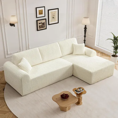 Miniatura 48 de Sofá seccional sin costuras de 108" en forma de L para sala de estar, cómodo sofá de corduroy con chaise, amplios reposabrazos, asiento profundo
