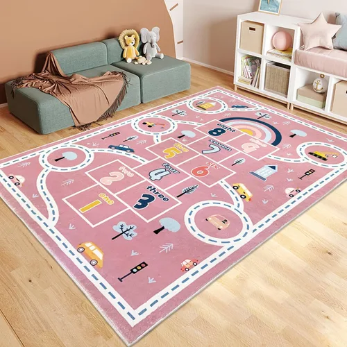 Miniatura 8 de Alfombra de juego para niños, alfombra de automóvil de Hopscotch de 5 x 8 pies, extra grande para dormitorio de niñas, aula, aprendizaje educativo
