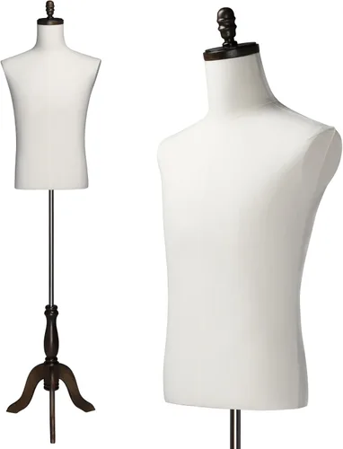 Bonnlo Forma de Vestido Masculino, Maniquí Masculino con Soporte de Trípode de Madera, Torso de Altura Ajustable para y Exhibición y Costura