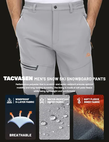 Miniatura 4 de TACVASEN Pantalones de esquí de nieve para hombre, pantalones de snowboard resistentes al agua, pantalones de senderismo con forro polar