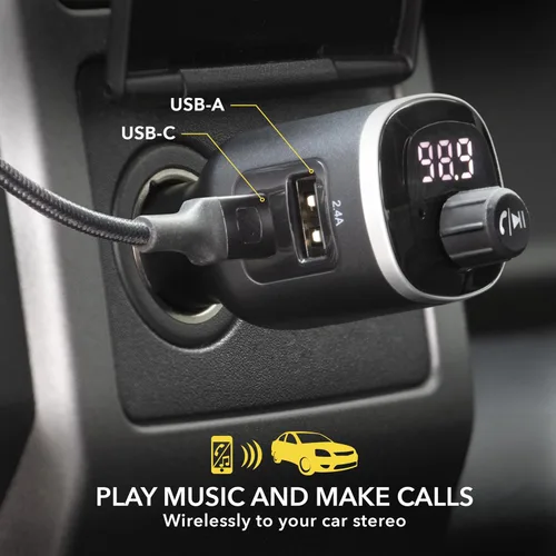 Miniatura 4 de Scosche SBTFM4-XCES0 Select Bluetooth 5.0 Kit de coche Transmisor FM con pantalla LED digital y puertos de carga duales