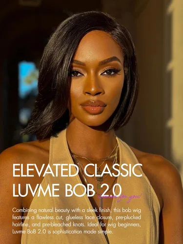 Miniatura 2 de LUVME HAIR - Peluca de cabello humano estilo Bob, de 8 pulgadas, precortada, sin pegamento, con cierre de encaje HD, predepilada, cabello humano