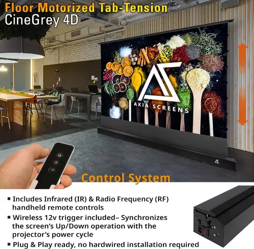 Miniatura 7 de Akia Screens AK-FMT101UH2-C4D-X - Pantalla de proyector de suelo de 101 pulgadas motorizada con control remoto, pantalla de proyector ALR que
