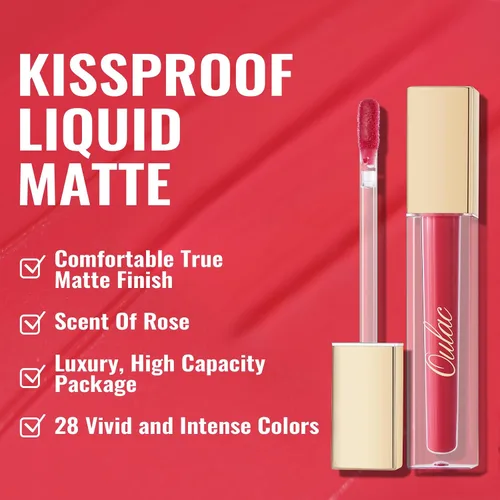 Miniatura 2 de Oulac Lápiz labial rojo líquido mate para mujer, lápiz labial de larga duración, impermeable, sin transferencia, fórmula cremosa de alta 【M08 1000