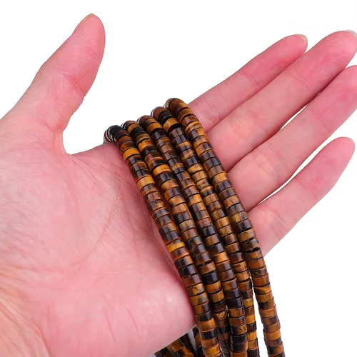Miniatura 2 de BEADIA Cuentas espaciadoras naturales de ojo de tigre amarillo en forma de tapa, cuentas sueltas semipreciosas para hacer joyas de 6mmx3mm 38cm