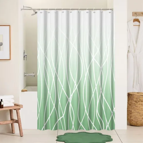 Miniatura 21 de Cortina de ducha pequeña a rayas gris claro degradado para baño, 36 x 72 pulgadas, juego de cortina de ducha geométrica para cabina de RV