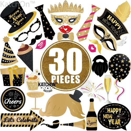 Miniatura 2 de KatchOn, Accesorios para cabina de fotos de Año Nuevo con purpurina 2026 – Paquete de 30 Accesorios para cabina de fotos de Nochevieja 2026