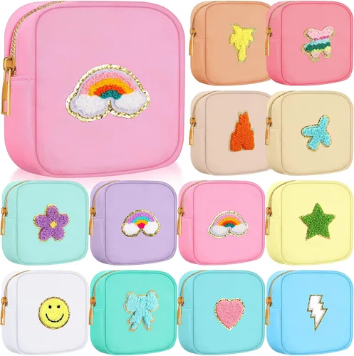 Sumind Bolsa de maquillaje de parches de preppy a granel, bonita bolsa de regalo, bolsa de nailon para viajes, artículos de aseo cosméticos,