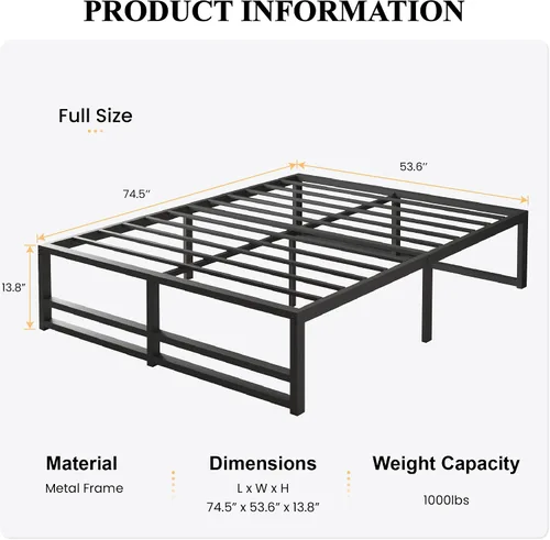 Miniatura 2 de SHA CERLIN Marco de cama de plataforma de metal resistente de 14 pulgadas, gran espacio de almacenamiento debajo de la cama, fuerte soporte