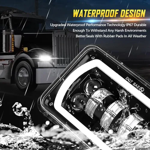 Miniatura 5 de Faros delanteros LED de 4x6 pulgadas homologados por DOT H4651 H4652 H4656 Reemplazo Compatible con Peterbilt 379, Kenworth, Freightinger, Probe