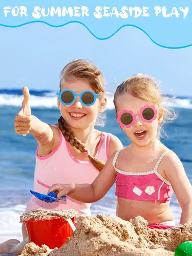 Miniatura 6 de Dunzy 24 pares de lentes de sol redondos de flores y retro redondos para niños, gafas de girasol para exteriores, playa, deportes