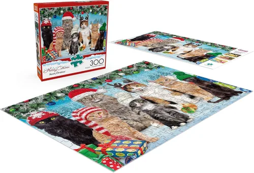 Miniatura 5 de Buffalo Games - Meowy Christmas - Rompecabezas navideño de 300 piezas - Rompecabezas colorido y festivo para adultos - Piezas cortadas