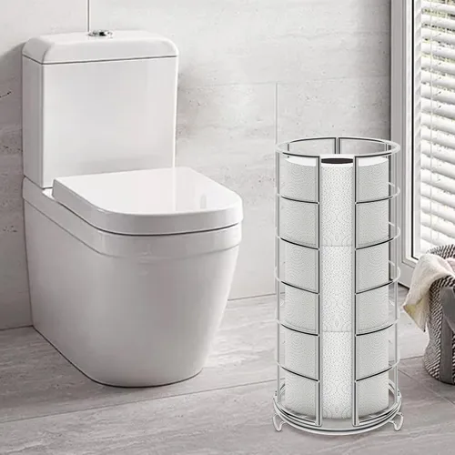 Miniatura 6 de NearMoon soporte organizador de papel higiénico, soporte independiente para 3 rollos de almacenamiento de tisú, accesorio de baño de metal, soporte