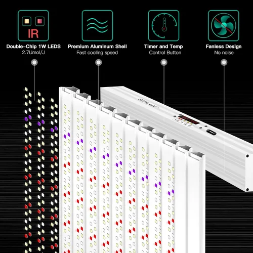 Miniatura 4 de SZHLUX - Luz LED de cultivo de 500W, 4x4/5x5 pies, con temporizador y control de temperatura, lámpara de cultivo de espectro completo con 1056