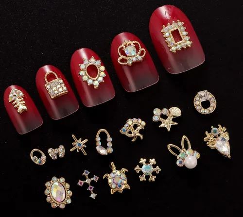 Miniatura 4 de 1 paquete de 50 diamantes de imitación dorados para uñas 3D para uñas acrílicas, joyas de uñas para arte de uñas, gemas de uñas #-Tono dorado-50