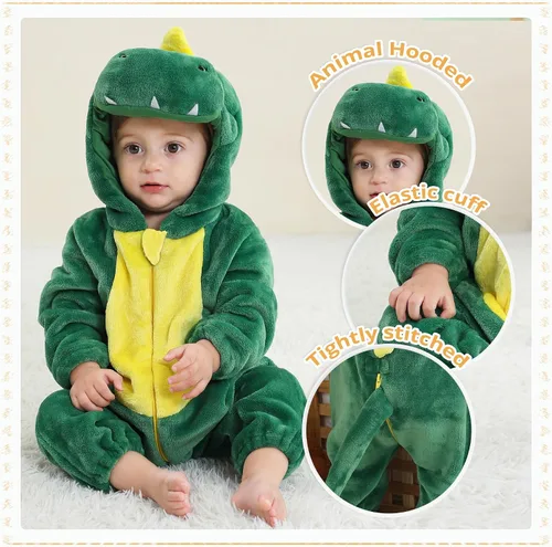 Miniatura 4 de MICHLEY - Overol unisex para bebé, mameluco estilo animal, con capucha, de franela, cosplay, para invierno u otoño