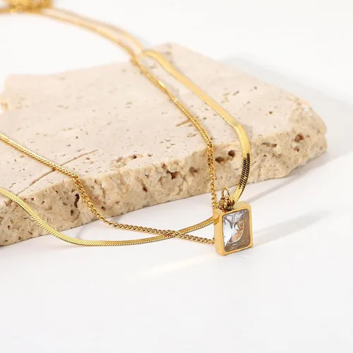 Miniatura 5 de Yonhi 2 collares de capas chapados en oro para mujer, gargantillas de cadena de serpiente, cadenas de espiga de eslabones planos con colgantes