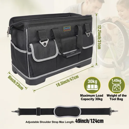 Miniatura 2 de Bolsa de herramientas, Ounic, bolsa de herramientas grande de 20 pulgadas con boca ancha y base moldeada impermeable resistente, organizador