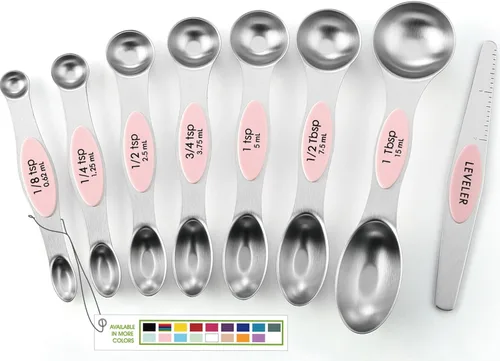 Miniatura 34 de Spring Chef Juego de 8 cucharas magnéticas de medición de acero inoxidable con nivelador, juego de cucharaditas y cucharas de mesa de doble cara
