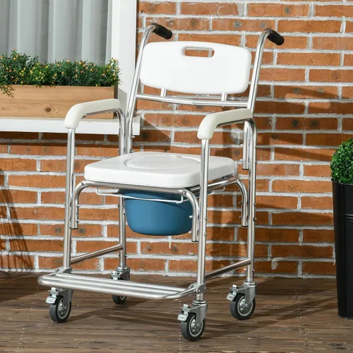 Miniatura 6 de HOMCOM Silla de ruedas 3 en 1 para ducha, apta para FSA/HSA, silla de inodoro impermeable enrollable con asiento acolchado, capacidad