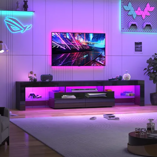 Miniatura 9 de Uspeedy Soporte de TV de 63 pulgadas para TV de 65/70 pulgadas, moderno soporte de TV LED para sala de estar, soporte de TV negro, centro de Blanco