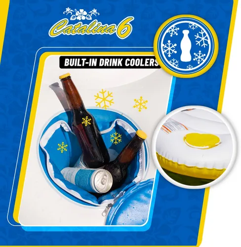 Miniatura 7 de Body Glove Catalina Island - Salón flotante inflable para seis personas con altavoz Bluetooth, 2 enfriadores y 6 soportes para bebidas, zona