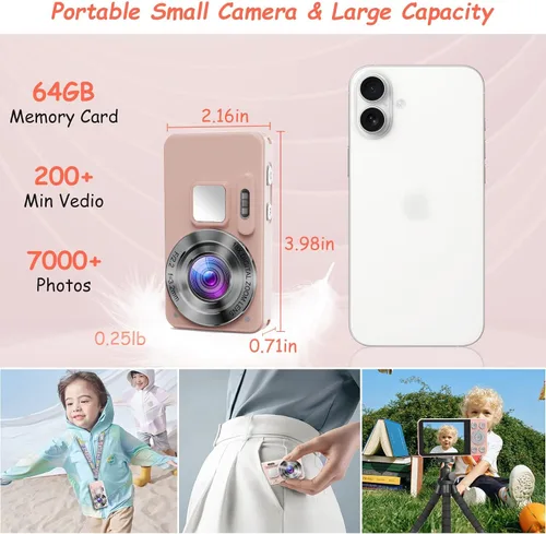 Miniatura 7 de Cámara digital para niños UHD 4K Fotografía: cámaras de apuntar y disparar de 64 MP para vlogging con tarjeta de 64 GB 18X Zoom- Cámara compacta