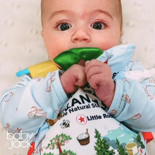 Miniatura 7 de Baby Jack & Co - Cochecito de juguete para bebés de 8 x 8 pulgadas con etiqueta del estado de Arkansas, juguetes arrugados para desarrollar cinco