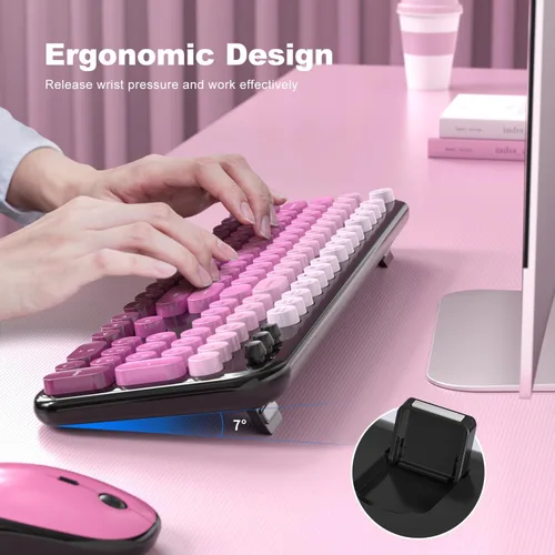Miniatura 158 de KNOWSQT Combo de teclado y ratón inalámbrico, teclados lindos de tamaño completo estilo máquina de escribir 2.4G azul colorido - receptor USB Plug