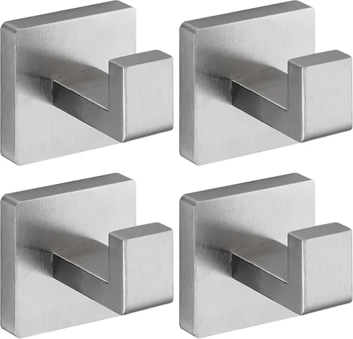 Ganchos de toallas de níquel cepillado para baños, gancho moderno de acero inoxidable resistente montado en la pared, paquete de 4, ideal para