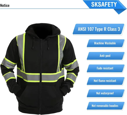 Miniatura 5 de SKSAFETY Hi Vis - Sudaderas con capucha de seguridad para el trabajo para hombre, chaqueta con capucha reflectante de alta visibilidad de clase 3