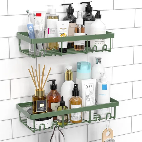 Miniatura 11 de Moforoco Estante organizador de estante para ducha, cesta autoadhesiva negra para estantes de baño, decoración interior de pared de casa de campo