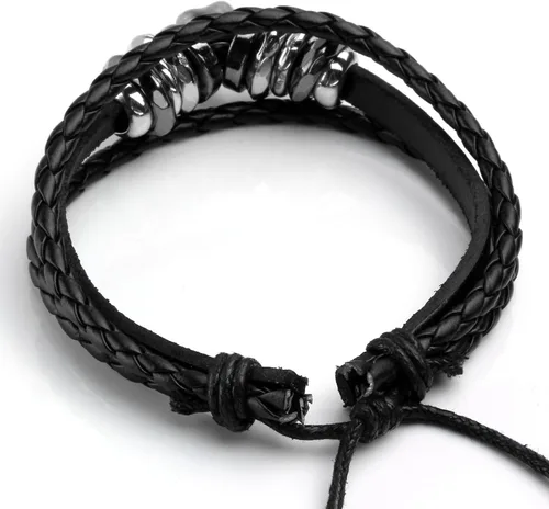 Miniatura 3 de Pulsera de piel sintética EIGSO hecha a mano para hombres estilo retro con nudo ajustable